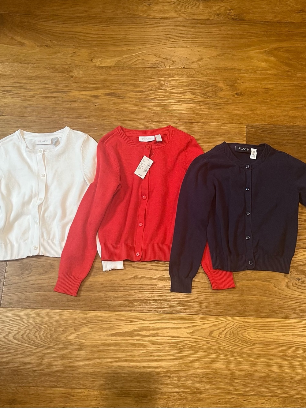 The Children's Place Girls' Cardigan Trio - White, Red, Navy